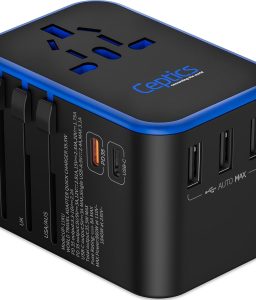 Ceptics World International Travel Plug Adapter - Powerful 33.5W with Pd & QC 3.0 Dual USB-C Power - 3 USB Ports Wall Charger Type I C G A Outlets 110V 220V A/C - EU Euro US UK (11-KU)