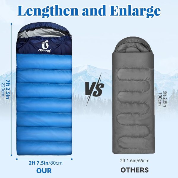 Sleeping Bags for Adults, Green Material, Waterproof, Improved Skin-Friendly Poly-Pongee Lining, Camping Sleeping Bag with Optimized Zippers and Stitching, Blue & Black, 3-4 Seasons - Image 3